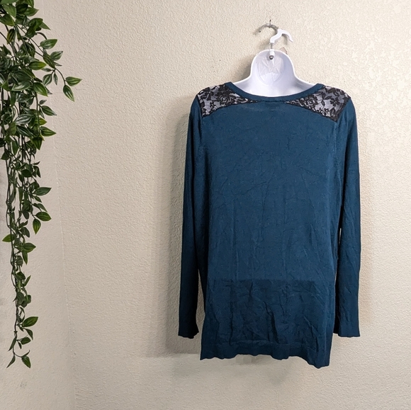 Torrid Dark Teal Black Lace Inset Sweater V-Neck Pullover Long Sleeve Fitted 2X - Picture 3 of 11